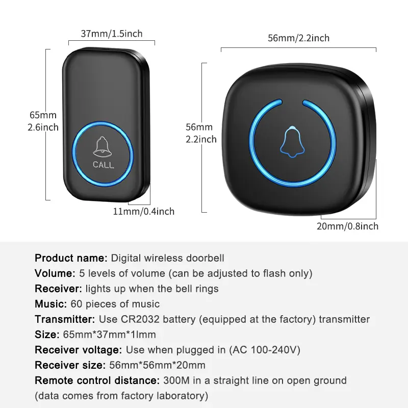 Wireless Doorbell Intelligent Welcome Door Bell 300M/984 FT Remote 60 Songs Melodies Home Smart Doorbell US EU UK Plug Optional - Image 6
