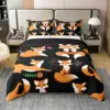 Kids Fox Bedding Set Toddler Natural Floral Comforter Cover Set for Boys Girls Blossom Flowers Pattern Duvet Cover 2