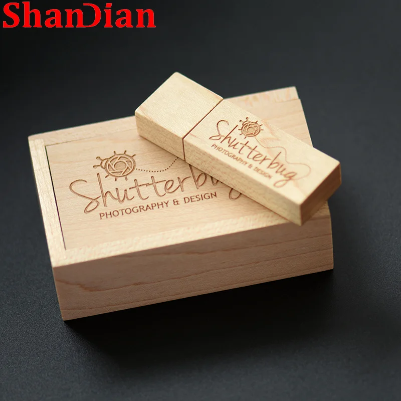 Livre Logotipo Personalizado Fotografia de Madeira Usb 2.0 gb Pen Drives Flash Drive 32 64gb Memory Stick de 128gb Caixa de Presentes de Casamento 10 Peças Lote Pen drive USB - Imagem 2