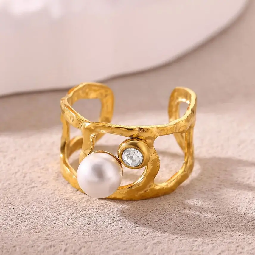 Women Minimalist 18K Gold Pearl Ring Jewelry