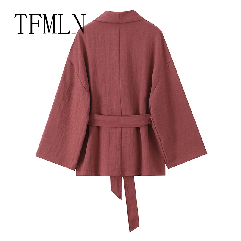 TFMLN Women Fashion Pajama Style Pants Sets 2025 New Long Sleeve Blouse With Sashes Shirts Top Women's Two Piece Set