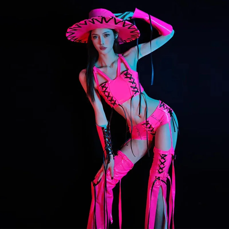 

Женский флуоресцентный розовый костюм для джазовых танцев, Женская Клубная одежда для взрослых, Женский танцевальный костюм для диджея, клуба, бара, ГОГО