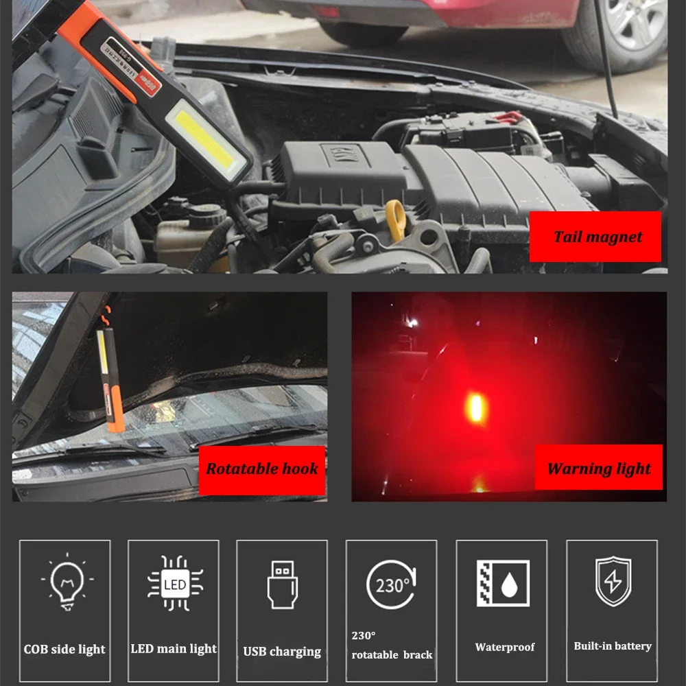 LED Work Light Powerful COB LED Work Light Car Garage Mechanic Lamp USB Rechargeable Flashlight Magnetic Torch Emergency Light Warning Ligh led flashlight led work light work light