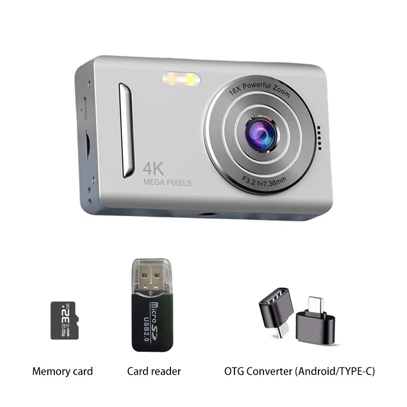 68MP 8K Digital Camera 2.7in Screen 16X Zoom Timer Shoot Beauty Filter Video Recording Compact For Macro Photography, Sports Events, Concerts And Travel Photography, With Face