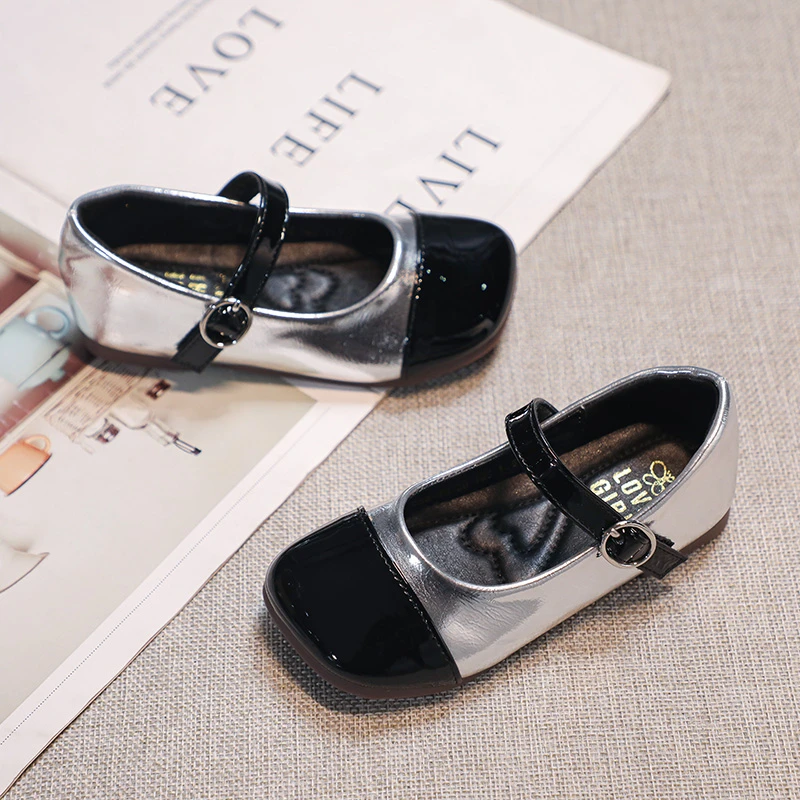 Metallic Leather Girls Ballet Flats Shoes Autumn