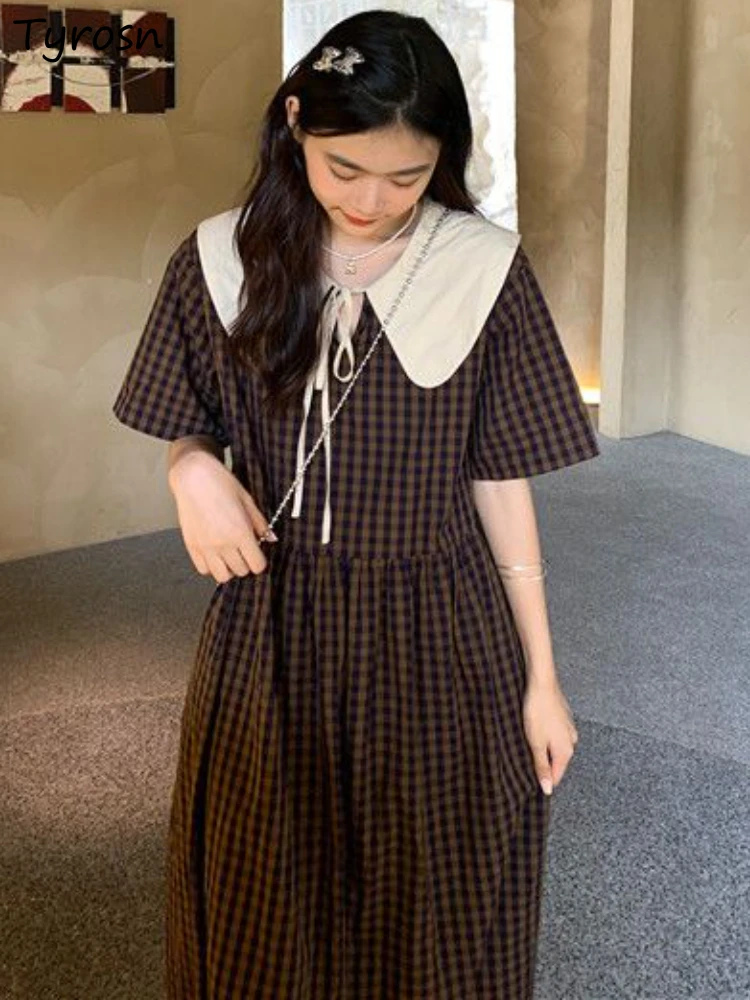 

Платья женские милые модные дизайнерские винтажные во французском стиле воротник Питер Пэн свободные простые универсальные нежные элегантные летние