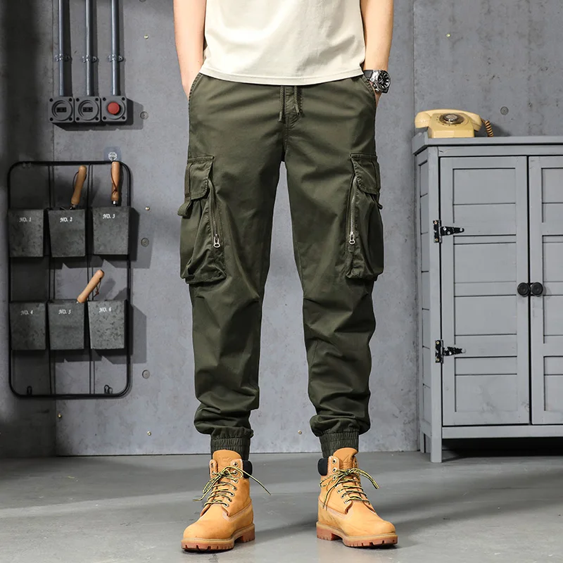 

2022 Men's Cargo Pants Black Summer Cotton Cropped Trousers For Male Harem Husband Bottoms Working Streetwear Clothing Z396