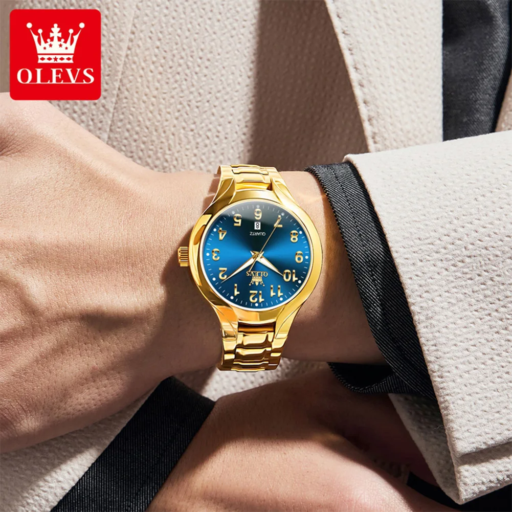 OLEVS 3650 Men's Watch Number Scale Classic Quartz Watch For Men Stainless Steel Waterproof Luminous Date Luxury Male Wristwatch