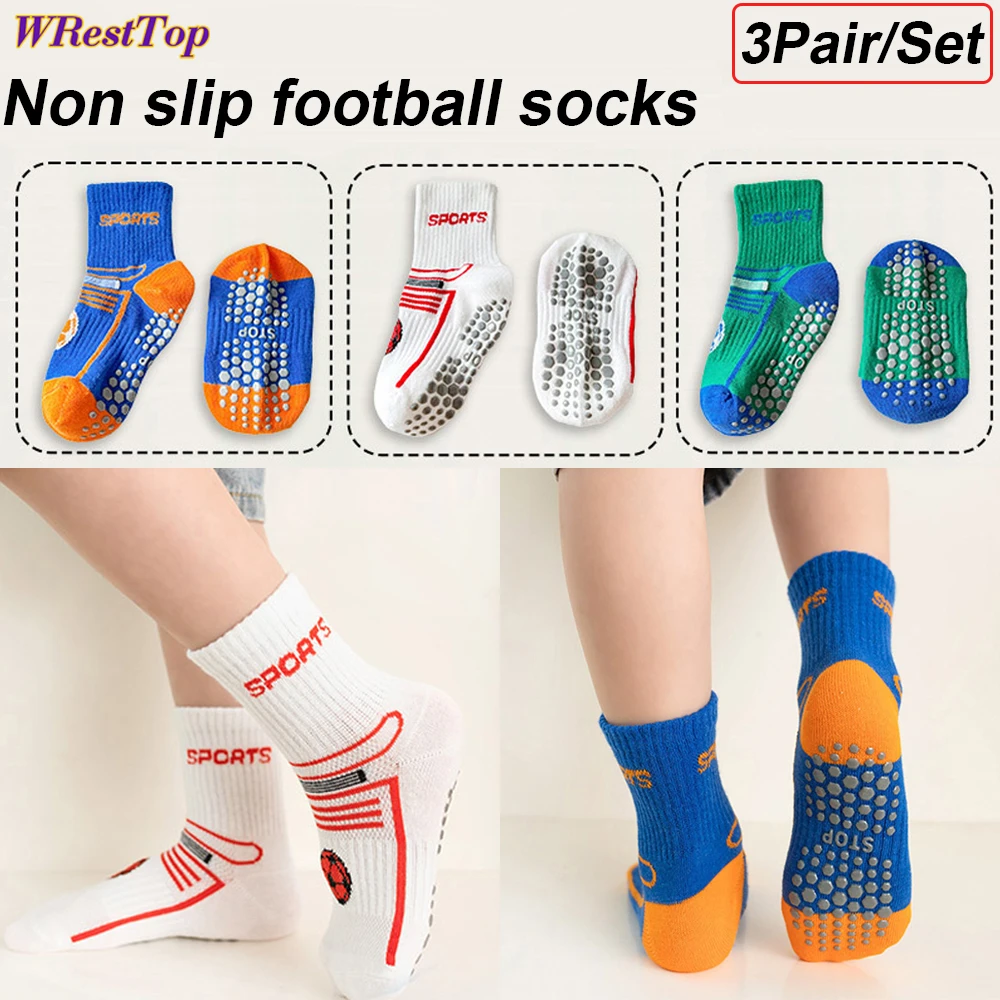 3Pairs Kids Anti Slip Soccer GripSocks Anti Non Skid Football