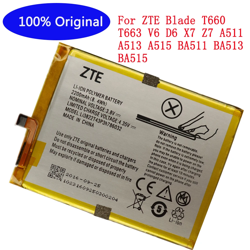 

2200mAh Li3822T43P3h786032 Orbic-RC-501L Battery For ZTE Blade T660 T663 V6 D6 X7 Z7 A511 A513 A515 BA511 BA513 BA515 Bateria