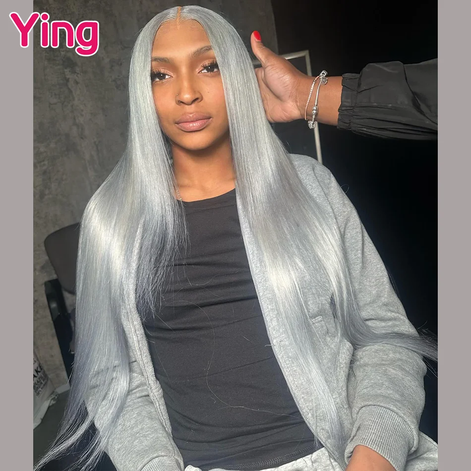 

Ying Straight 13x4 Lace Front Human Hair Wig Silver Gray Peruvian Remy Hair 13x6 Lace Frontal Wig PrePlucked 613 Blonde Wig