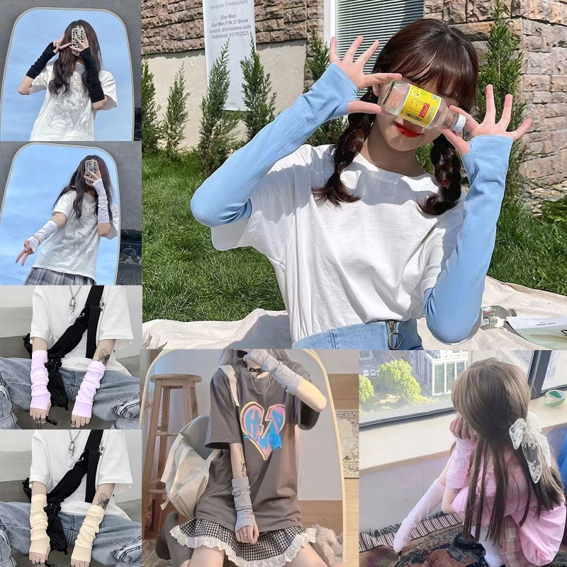 

Women Half Finger Solid Color Gloves Cycling Sleeves Wrist Arm Sleeves Summer Sun UV Protection Soft Arm Covers
