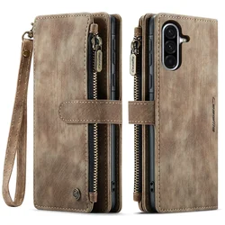 Vintage Leather Flip Wallet Case - Retro Book Style with Card Holder Slots - Galaxy A17 (Brown)