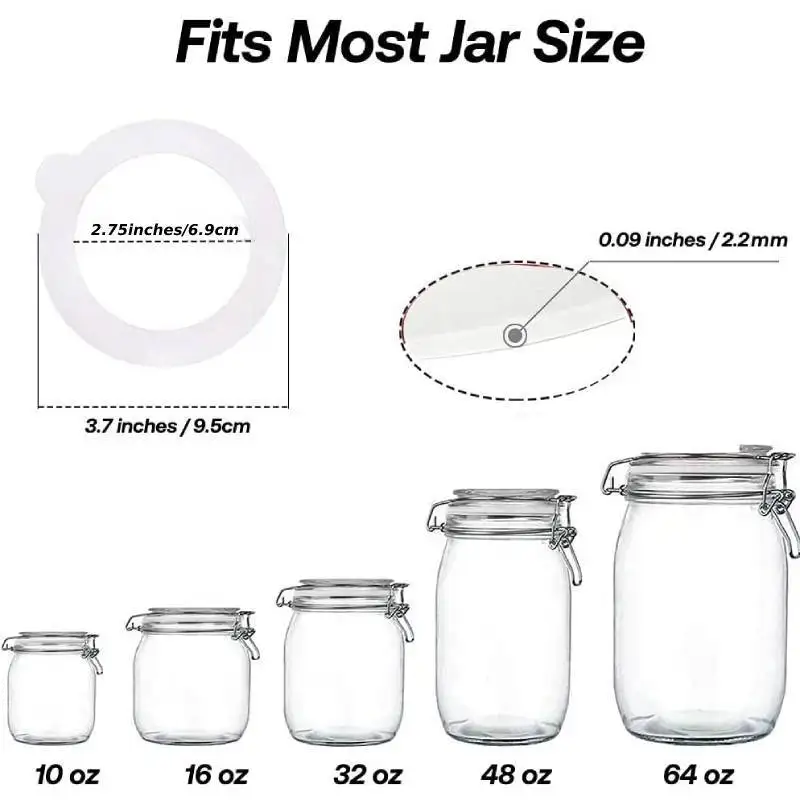 Jar Gaskets Replacement Silicone Leakproof Seals Airtight Silicone Gasket Sealing Rings for Mason Jar Lids Glass Clip Top 5Pcs