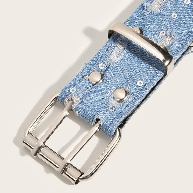 Double Row Star Belt Women Girls Y2K Retro Denim Blue Waist