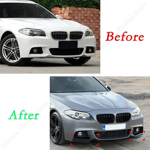 BMW 5 시리즈 F10 F11 M 스포츠 520i 530i 2010-2016 광택 블랙 자동차 앞 범퍼 립 스플리터 스포일러 디퓨저 바디 튜닝 키트 2