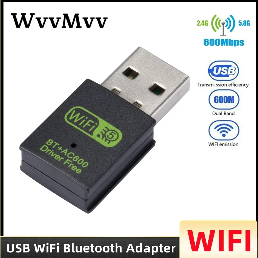 2 in 1 600Mbps USB WiFi Bluetooth Adapter Dongle Dual Band 2.4G 5GHz USB WiFi 5 Network Wireless Wlan PC Receiver DRIVER FREE