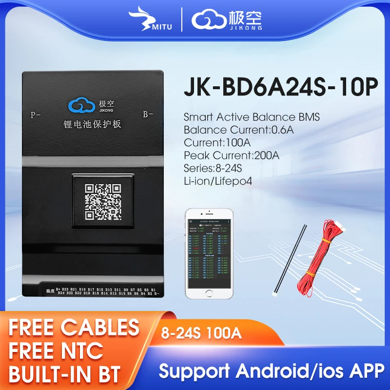 

Jk Bms Smart BT BD6A24S10P Active Balance 8S 13S 14S 16S 17S 20S 24S 100A 200A 24V 36V 48V 60V 72V Lifepo4 Li-Ion Lto Battery