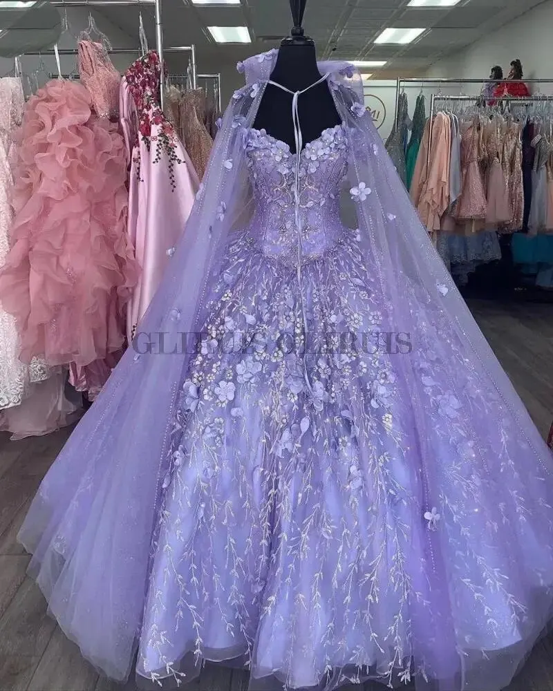 

Lavender Quinceanera Sweet 16 Dresses Lace Applique Off Shoulder Lace-up Prom Ball Gowns Graduation