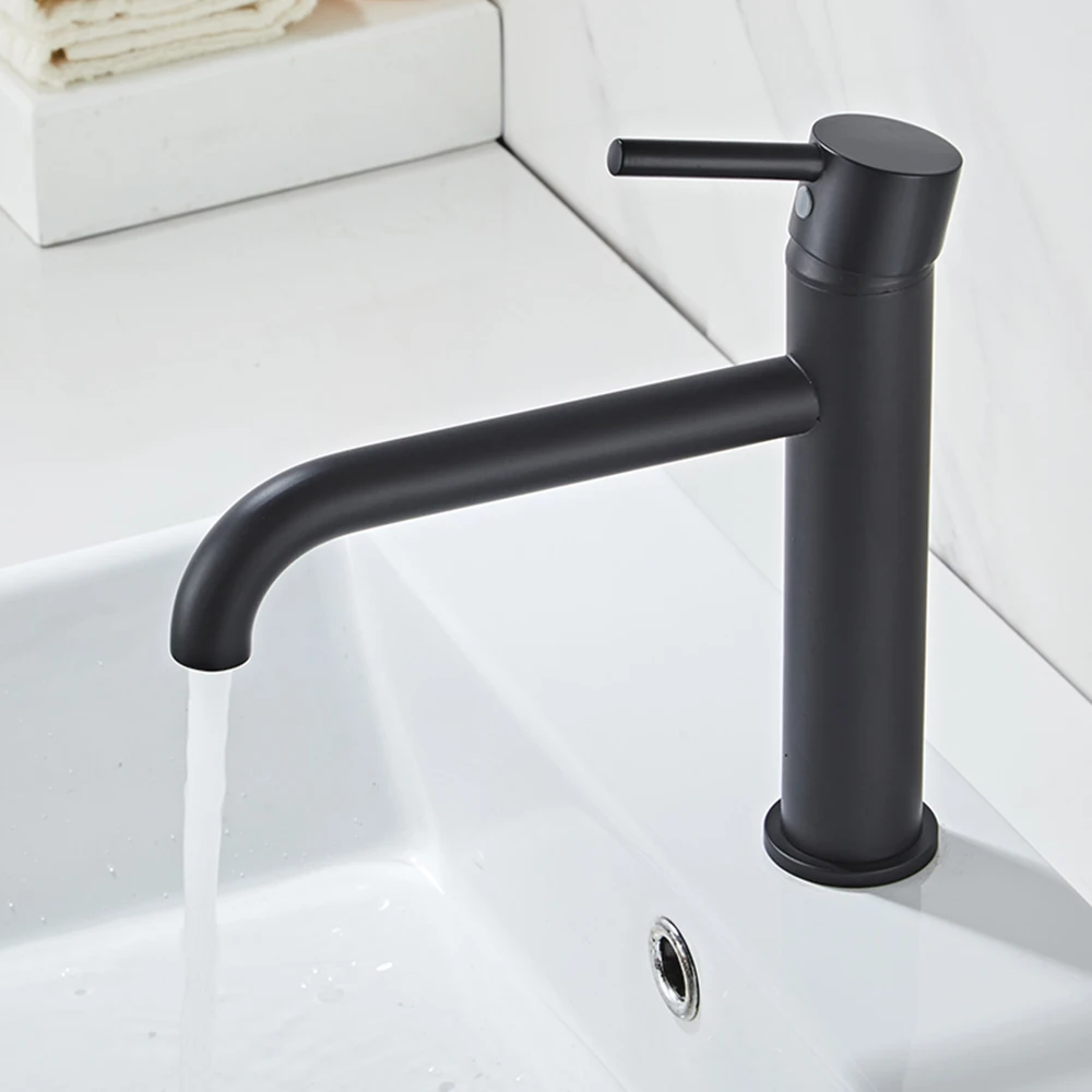 Black Painted Modern Minimalist Bathroom Single Handle Sitting Mixing Basin Metal Taps Accessories Bath Mixer Washbasin Sink Tap