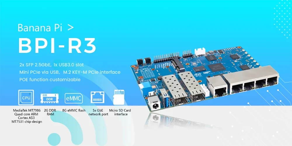 Banana Pi BPI R3 Router Filogic 830 Development Board Quad Core MediaTek MT7986