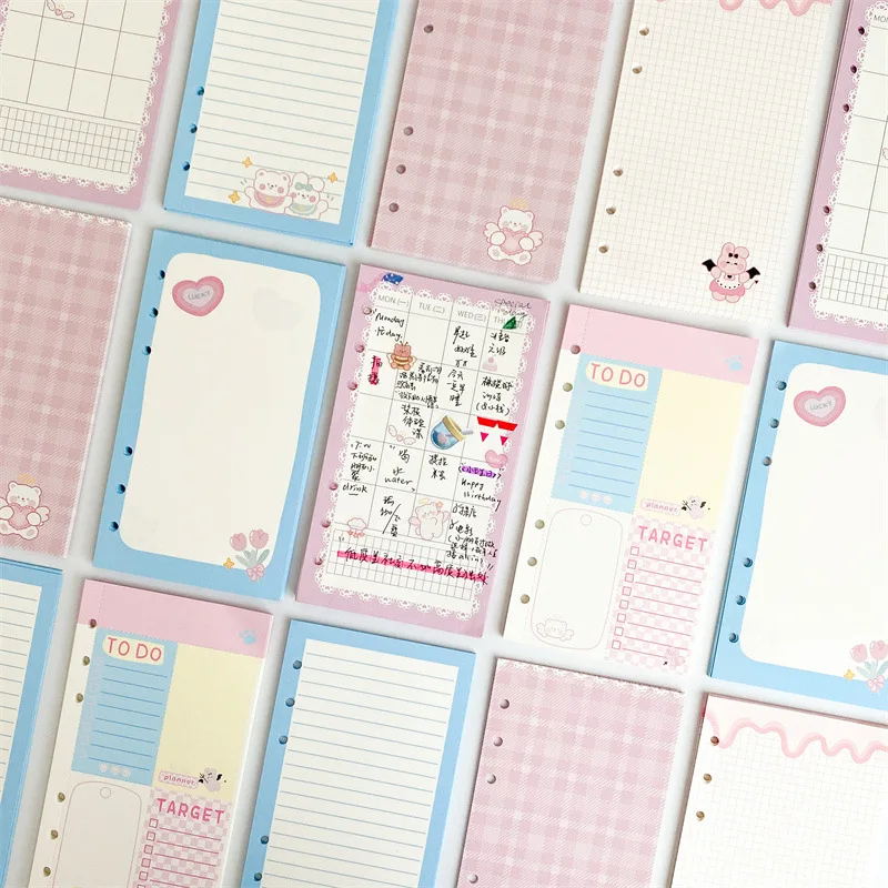 A6 Niedlicher Binder, Kaninchen-Wochenplan, Todo-Papier, Nachfüllzubehör, 120 g/m2, Loseblatt-Notizbuch, Tagebuch, Papier, Schulbriefpapier