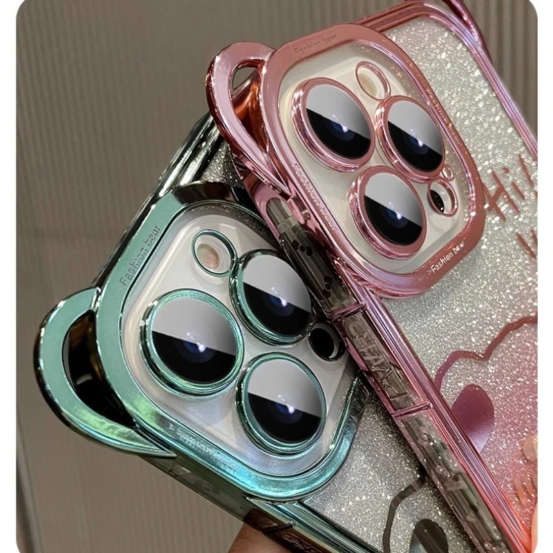 Sparkling Little Bear Bead Pendant Phone Case with Anti-Drop Chain Protection
