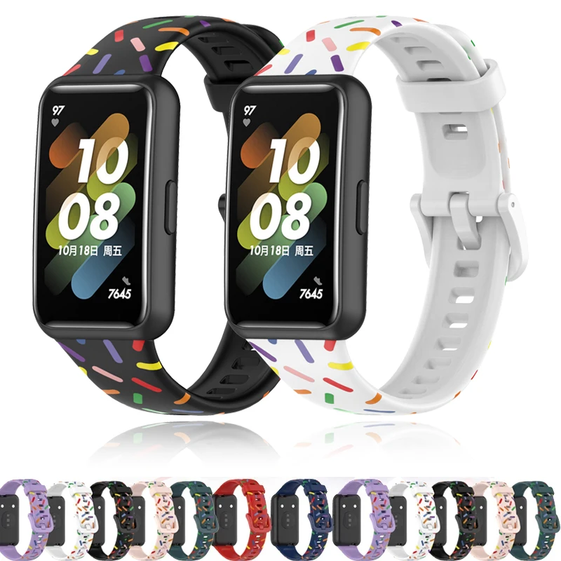 

Paintings Silicone Strap Print Bracelet for Huawei Band 7 Smart Watch Wrist Bands Rainbow Straps Sport for Huawei Band 7 Correa