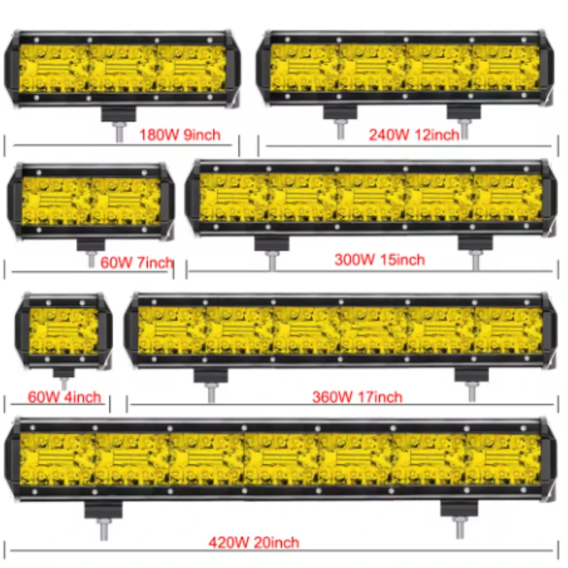 High-Performance Yellow LED Work Light - 120W 3000K Sunlight Effect for Vehicles