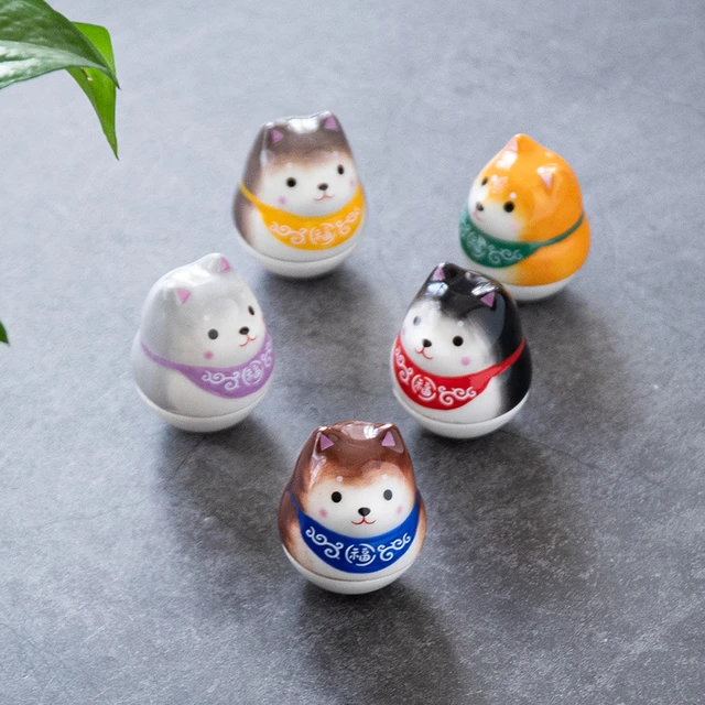 Cartoon Shiba Inu Tumbler Ornaments Room Office Table Decoration Porcelain  Home Decor Ceramic Roly-poly Dog Figurine Decorations Color: D, Size:  3.8x5cm