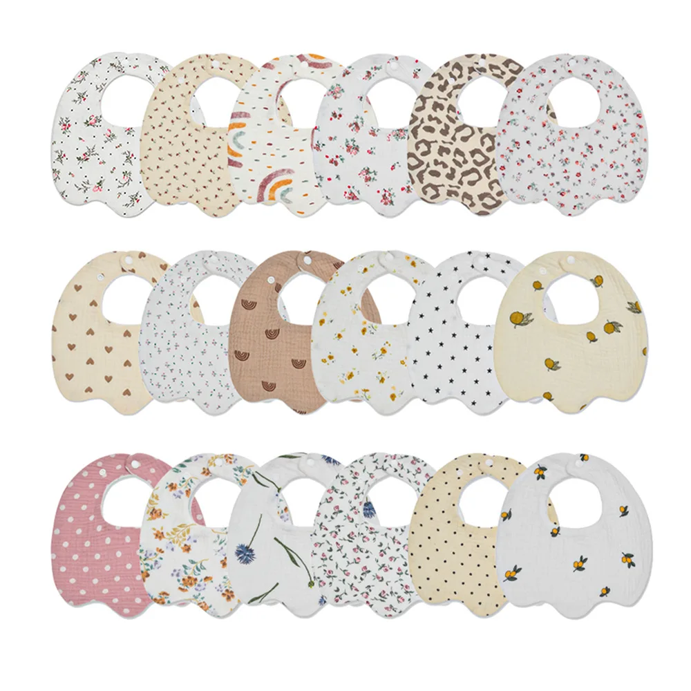 18pc/lot Muslin Cotton Baby Bibs Adjustable Button Snap Feeding Apron Scarf Floral Print Infant Boy Girl Saliva Towel Headbands baby feeding drool bibs saliva towel triangle scarf bandana soft cotton bib adjustable snap button burp cloth