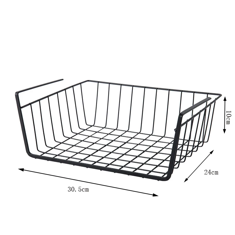 Hanging Storage Basket 1pc Hanging Net Basket Iron Material Large Capacity Hanging Under Cabinet Wall Wardrobe Storage Basket Kitchen Tools