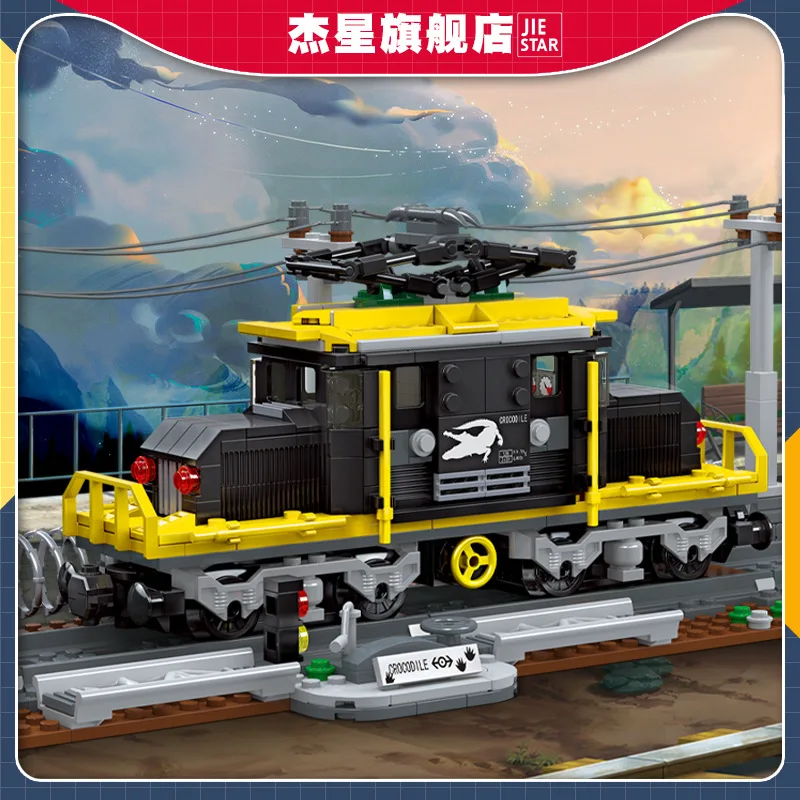 

Jiexing 59007 new train toy crocodile locomotive model plastic small particle intelligence assembly DIY building block