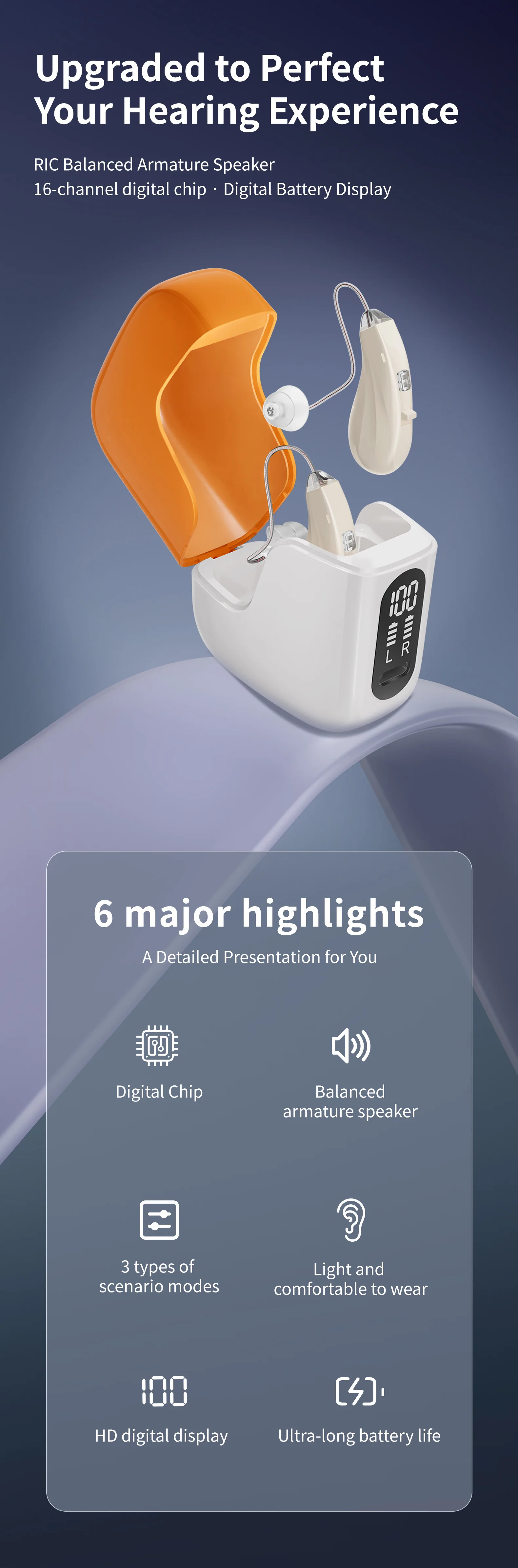 RIC Hearing Aid 16-channel Rechargeable Adjustable Tone Digital Sound Amplifier