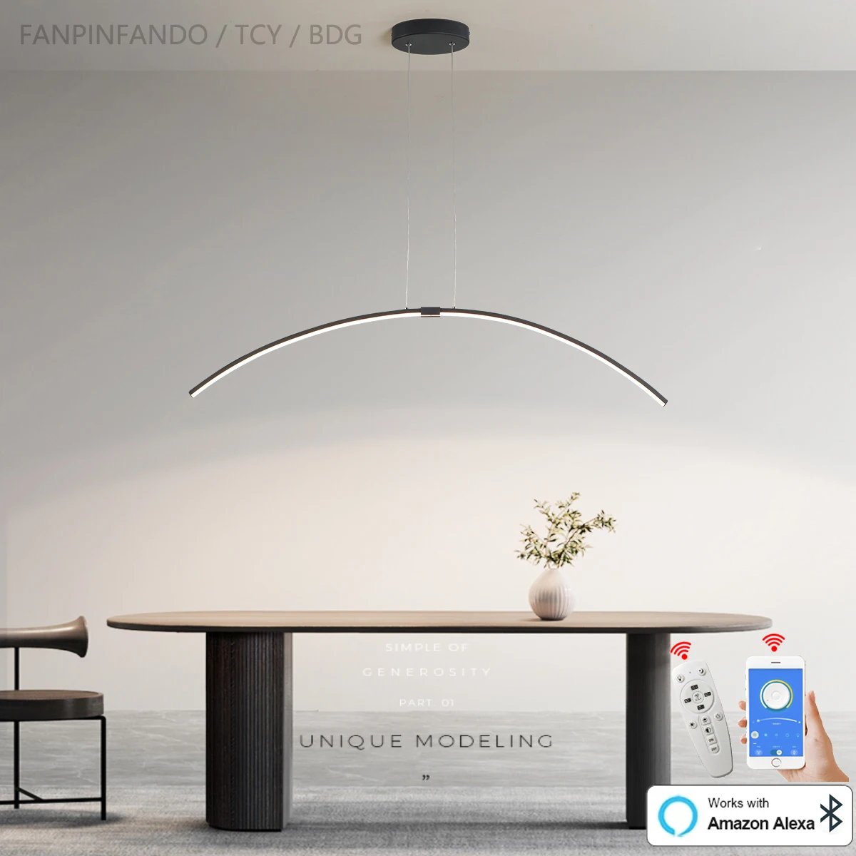 

Modern Led Pendant Light Led Chandelier For Dining Room Kitchen Island Black/White Hanging lights Lustre Alexa/App/Remote