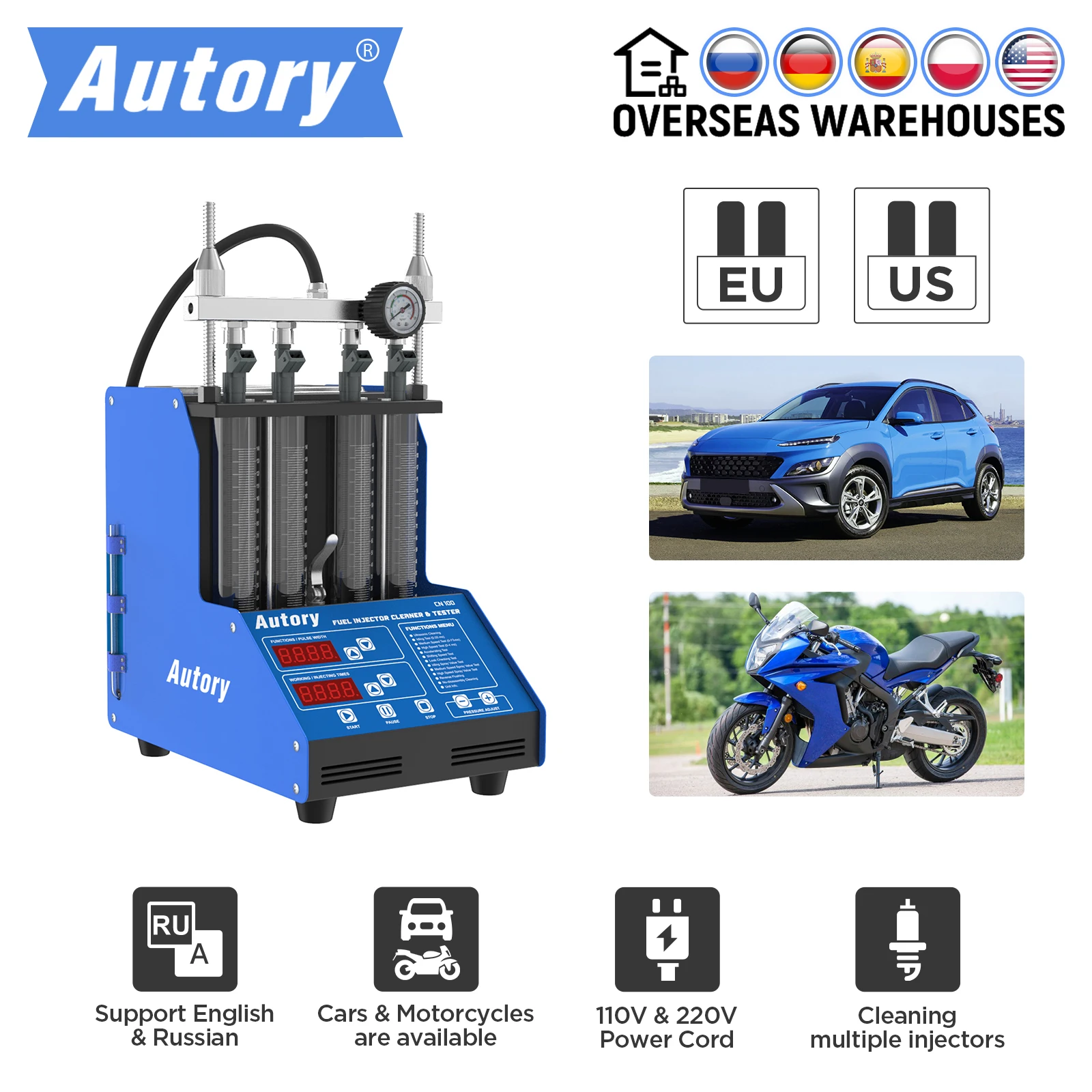 Autory Cn100 Car Fuel Injector Tester Carbon Deposition Ultrasound