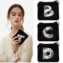 

Ocean waves 26 letters A-Z coin purse girl canvas small fresh keychain zipper bag girl kawaii cute purse women coin purse gift