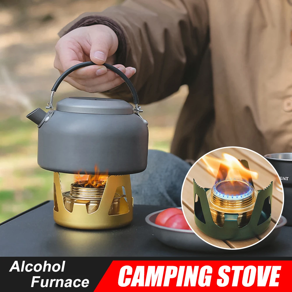 

Portable Alcohol Stove Outdoor Camping Mini Spirit Burner Stove Adjustable Firepower Refillable w/ Stand for Backpacking Hiking