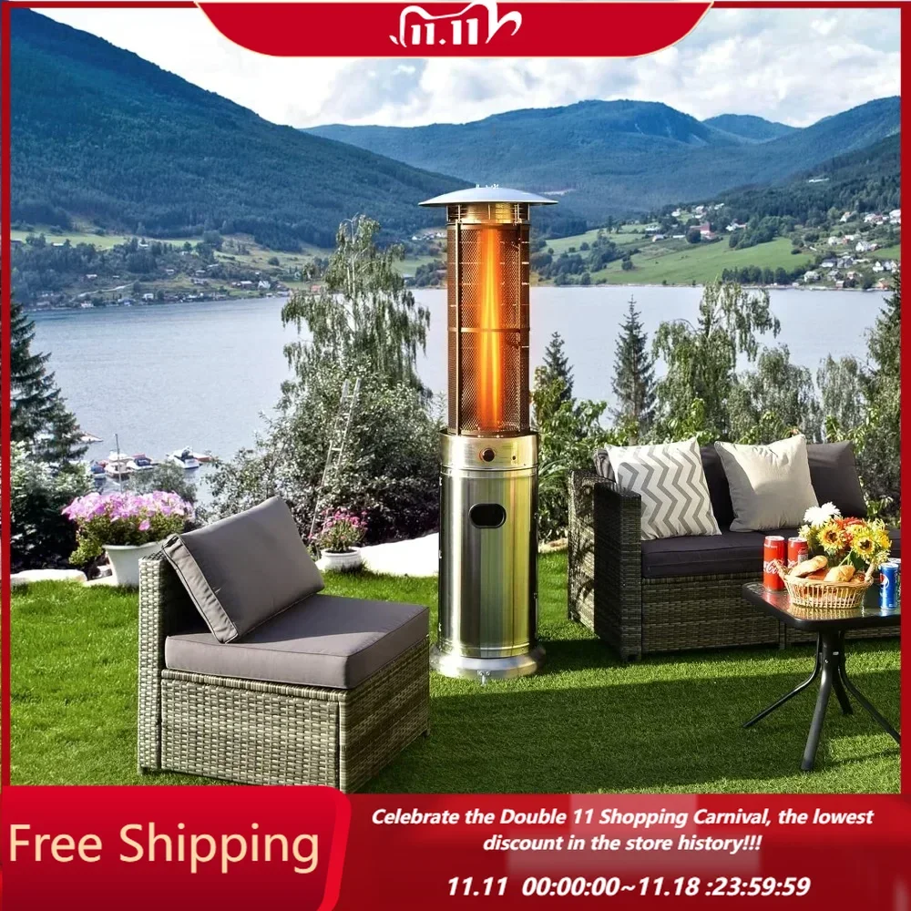 Patio Heater with Wheels, 40,000 BTU Stainless Steel Propane Gas Heater with Quartz Glass Tube, Tip-over & Flameout Protection