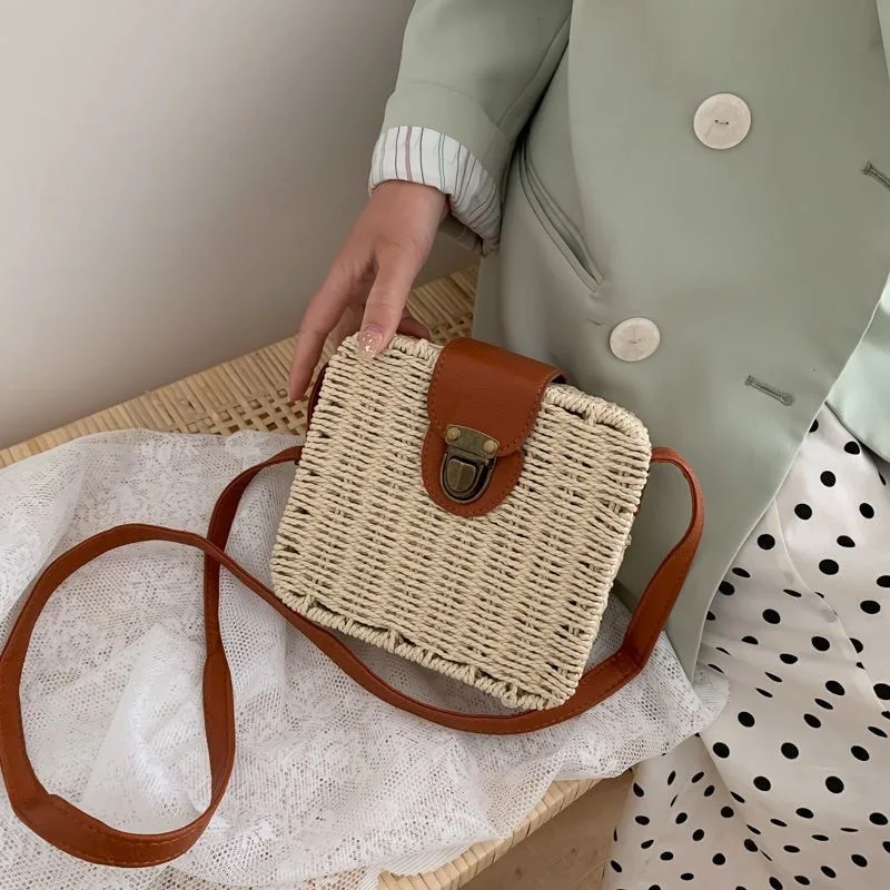 Yogodlns Bead Hand-Woven Straw Bag Women Small Tote Bags For