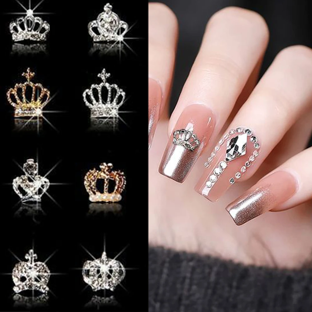 XEAOHESY 30pcs 3D Gold Silver Crown Nail Charms Nail Crown Charms