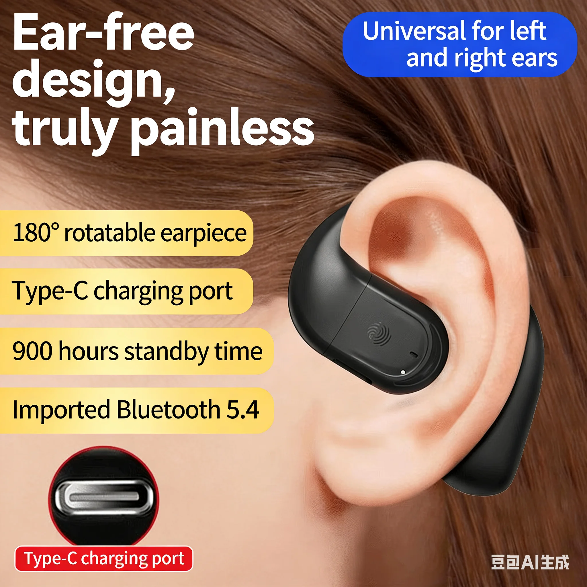 Bluetooth 5.4 Business Earphone with HD Mic and HiFi Stereo Sound