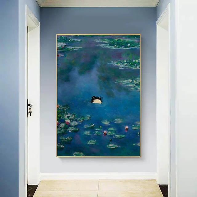 Vintage Matsumoto Hoji Grumpy Frog Monet Waterlily Poster Canvas