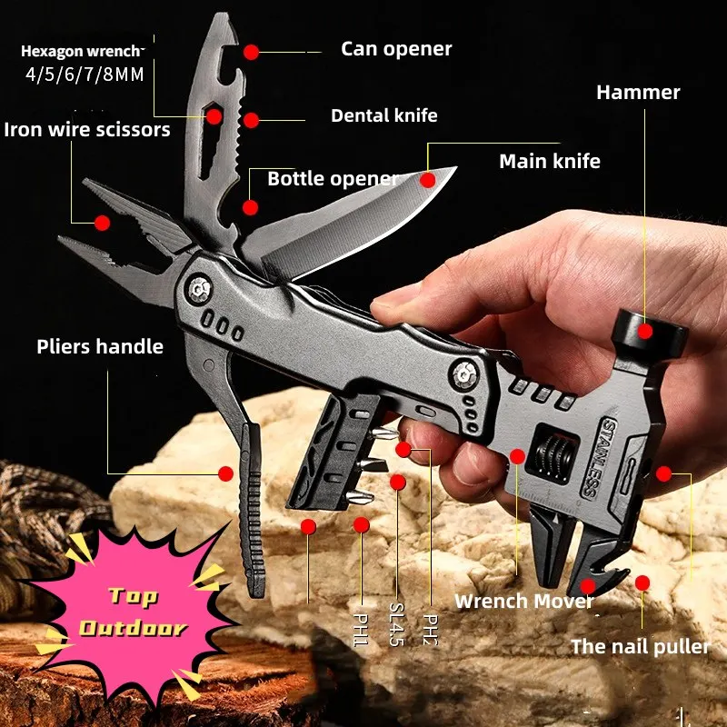 Outdoor Knife Pliers EDC Tool Black Multifunctional Wrench Hammer