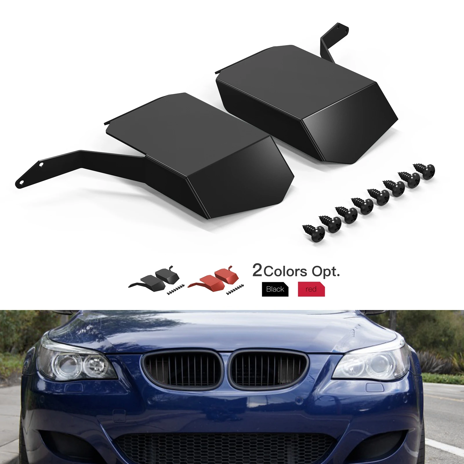 BEVINSEE Aluminum Dynamic Air Intake Scoops – Red, Front Mount, For BMW E60 E61 520i-535i M5, 1 Yr Warranty