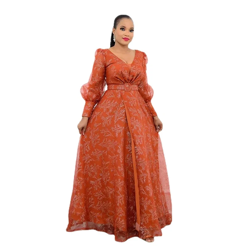 

African Dresses for Women Spring African Women V-neck Long Sleeve Plus Size Long Dress Maxi Dress African Clothes S-6XL