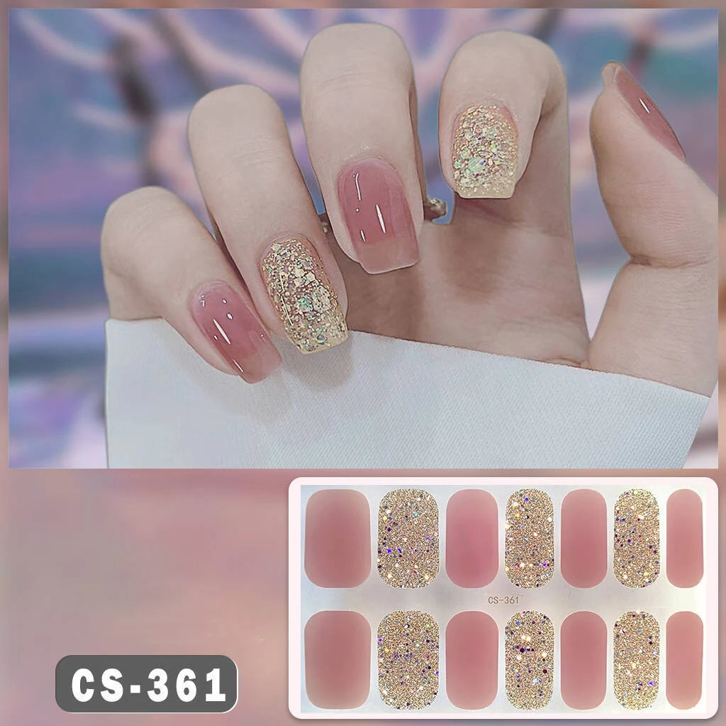 14Tips Foil Gel Nail Stickers Heart Self-Adhesive Glittering Gel Nail Polish Strips Simple Art Stickers DIY NAil Art Making