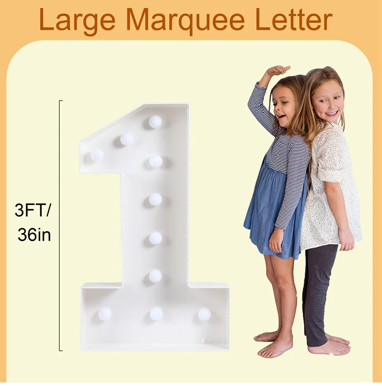 Description Picture 3 of item91.5cm Warm Light Up Giant Figure Balloon Filling Box with 10 Lights 1st Birthday Number 0-9 Frame Wedding Decor Baby Shower