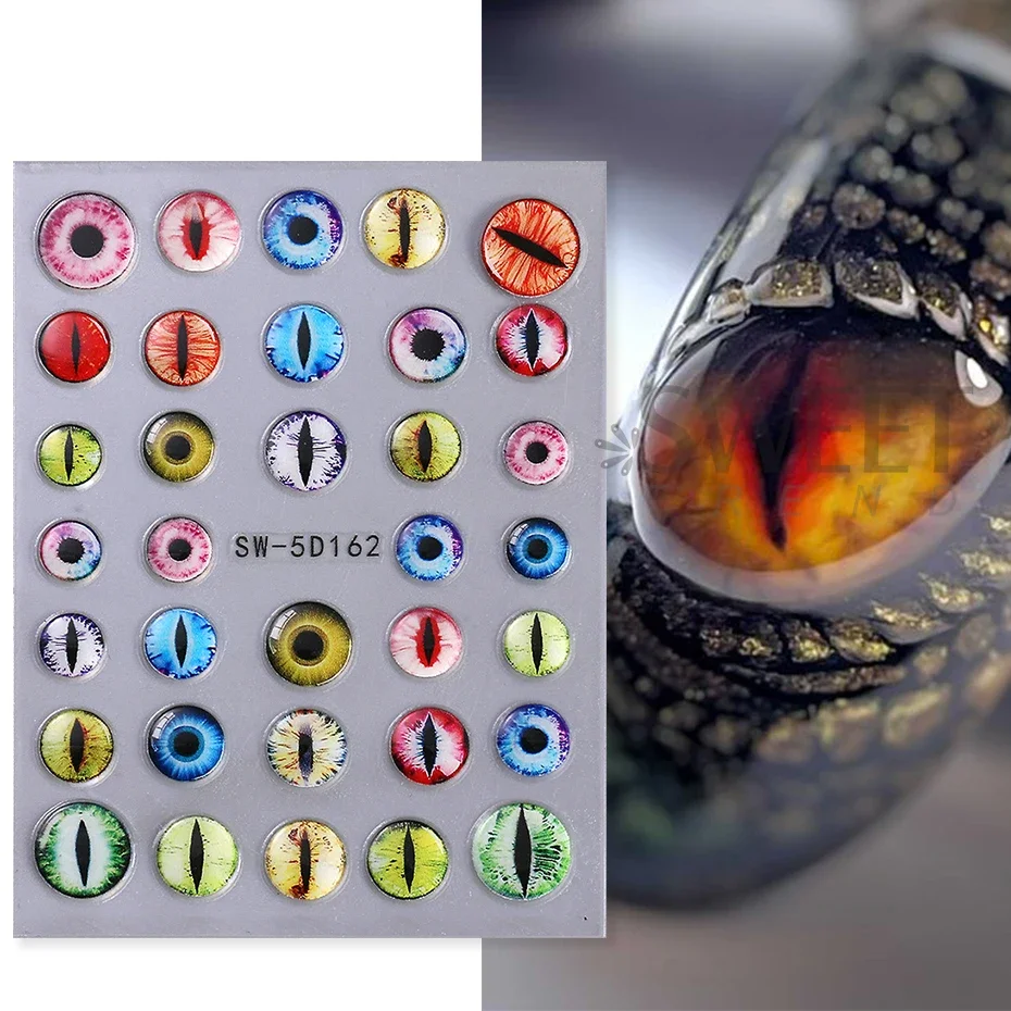 2pcs 5D Dragon Eye Embossed Nail Sticker Devil's Eyeball Black Belt Decals Halloween Holiday Sliders Gothic Style Manicure Foils
