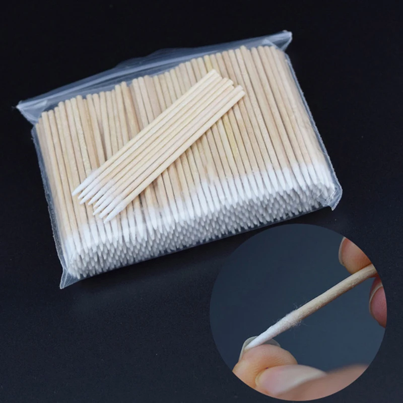 

300pcs Disposable Ultra-small Cotton Swab Lint Free Micro Brushes Wood Cotton Buds Swabs Eyelash Extension Glue Removing Tools